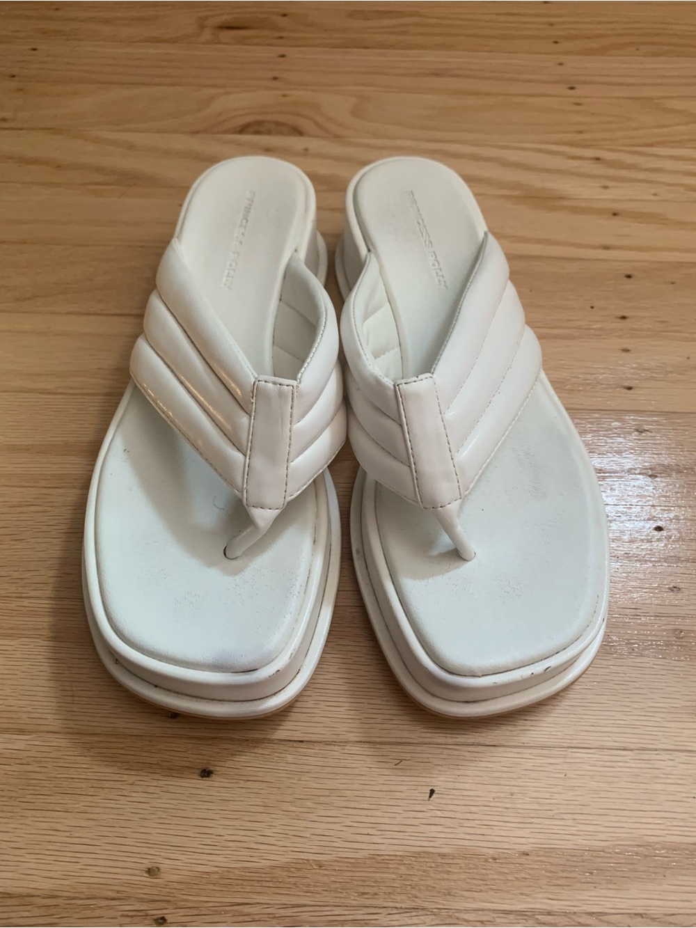 Princess Polly white platform sandals with quilted straps